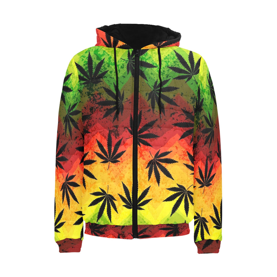 Canabis Marijuana Weed Pattern Print Design 03 Men's Padded Hooded Jacket