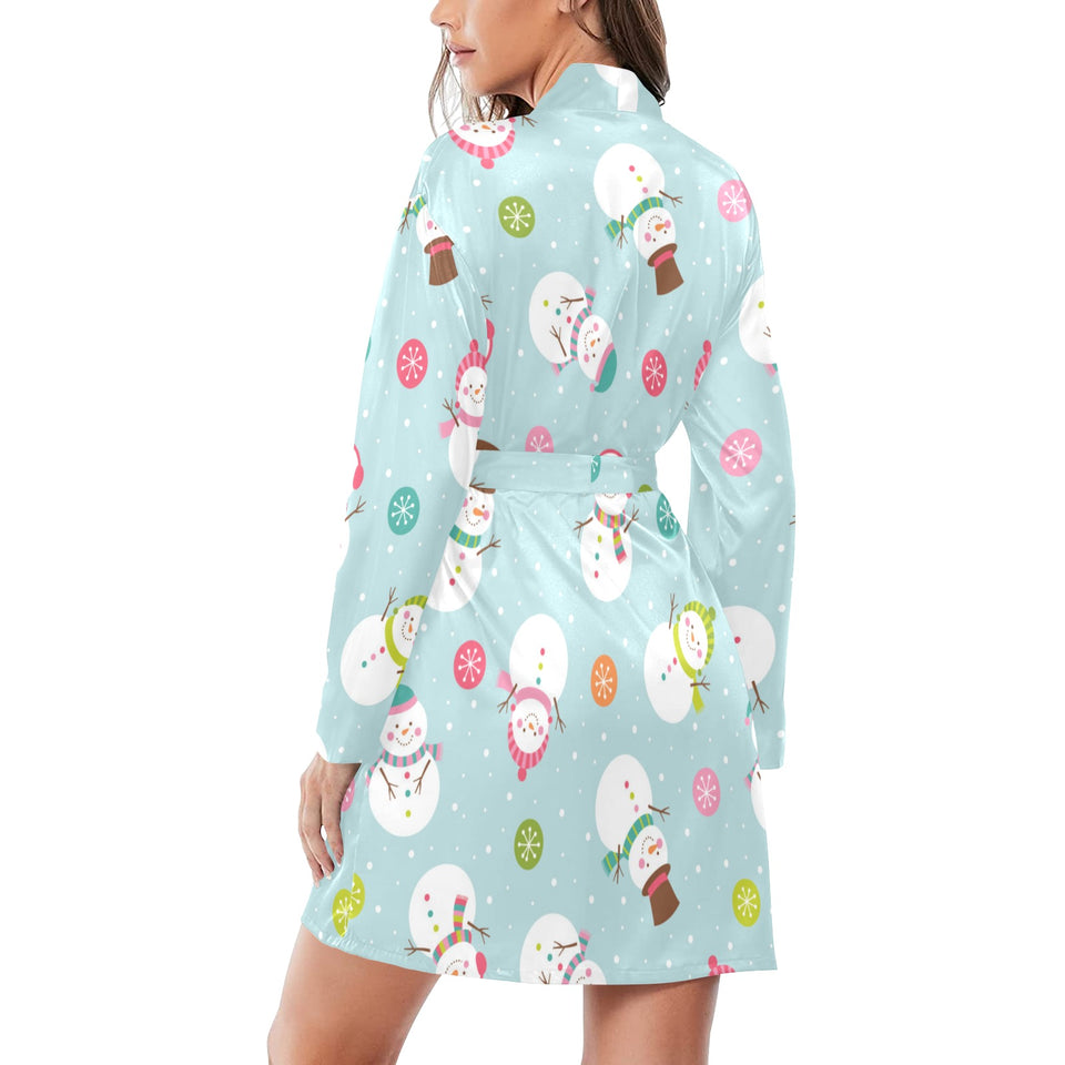 Cute snowman snowflake pattern Women's Long Sleeve Belted Night Robe