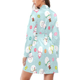 Cute snowman snowflake pattern Women's Long Sleeve Belted Night Robe