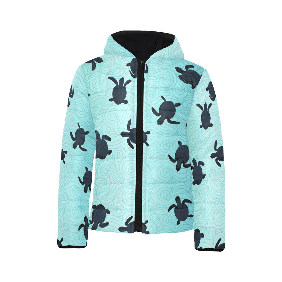 Sea turtle with blue ocean backgroud Kids' Boys' Girls' Padded Hooded Jacket