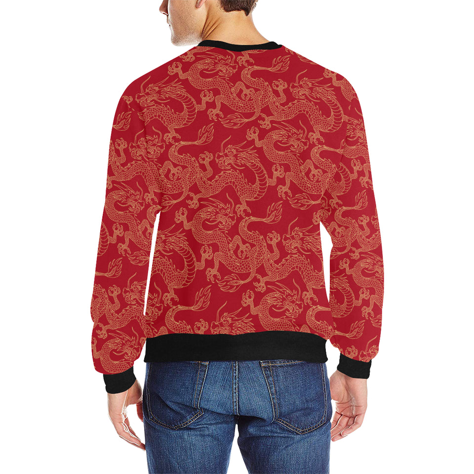 Gold dragons red background Men's Crew Neck Sweatshirt