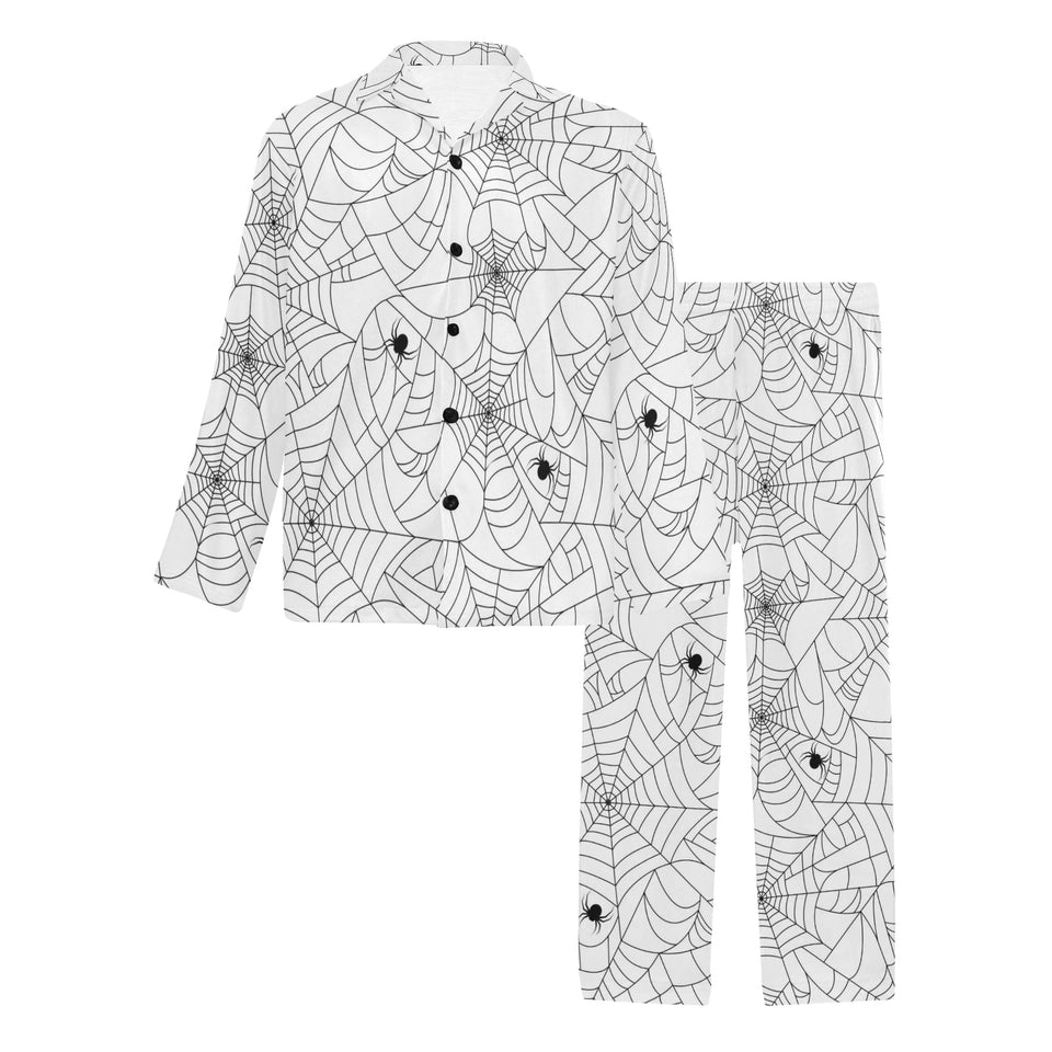Spider web cobweb pattern white background Men's Long Pajama Set