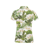 White orchid flower tropical leaves pattern Women's All Over Print Polo Shirt