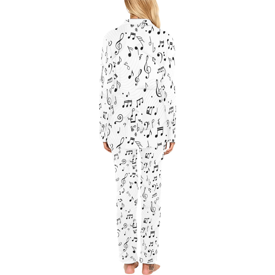 Music Notes Pattern Print Design 04 Women's Long Pajama Set