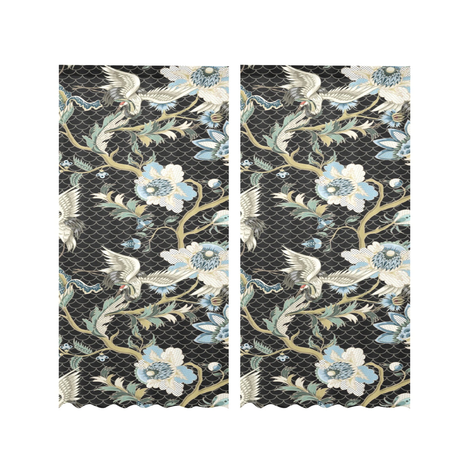 Japanese crane ornament elements Gauze Curtain