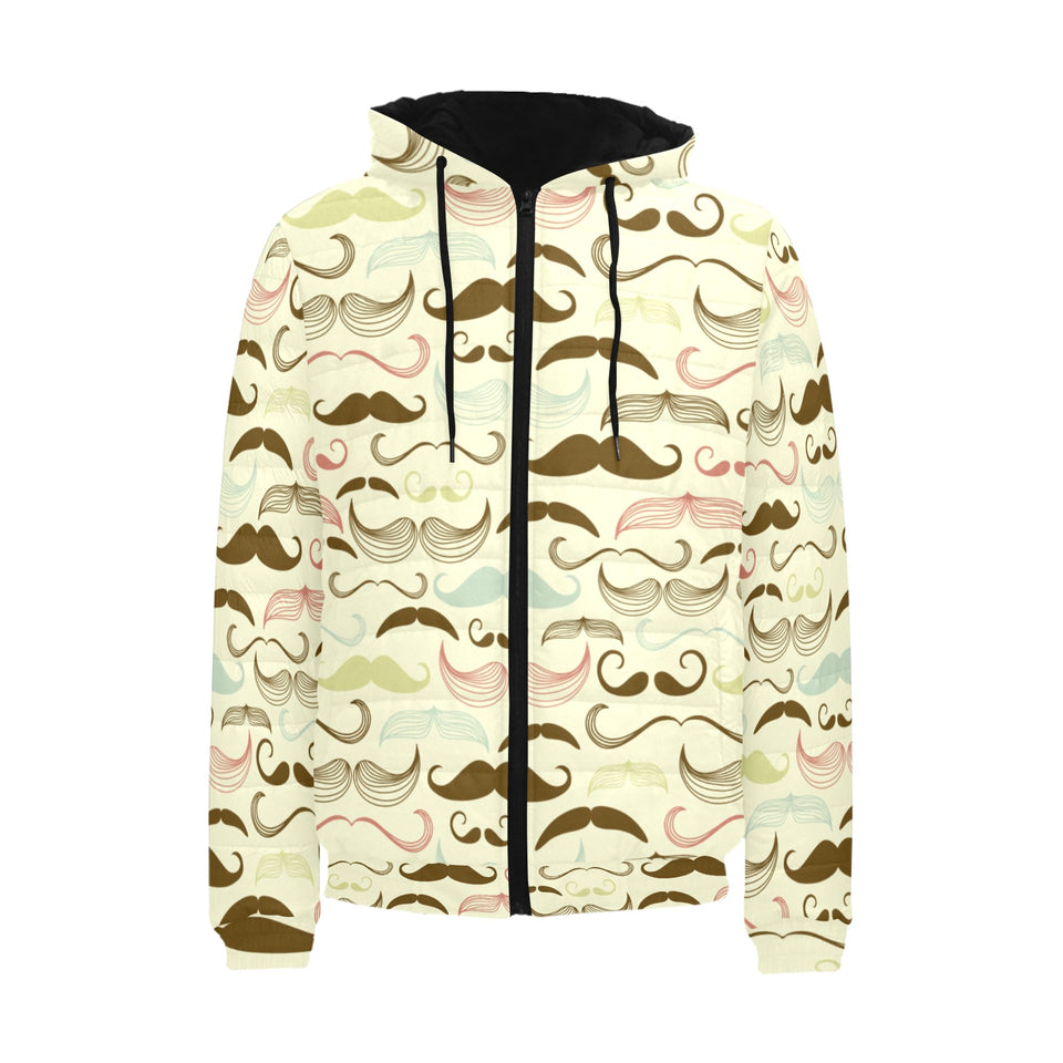 Mustache Beard Pattern Print Design 01 Men's Padded Hooded Jacket