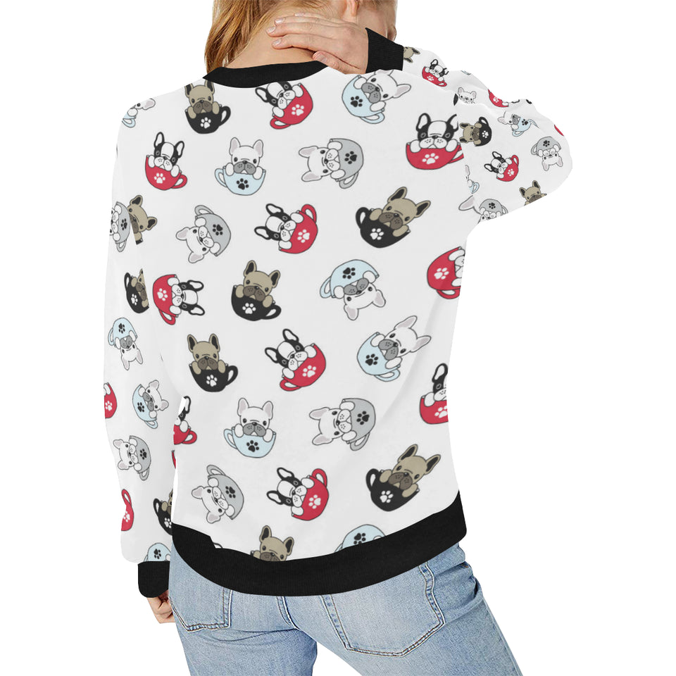French bulldog cup paw pattern Women's Crew Neck Sweatshirt