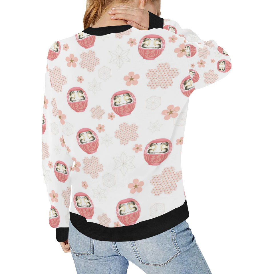 Daruma japanese wooden doll cherry blossom flower Women's Crew Neck Sweatshirt