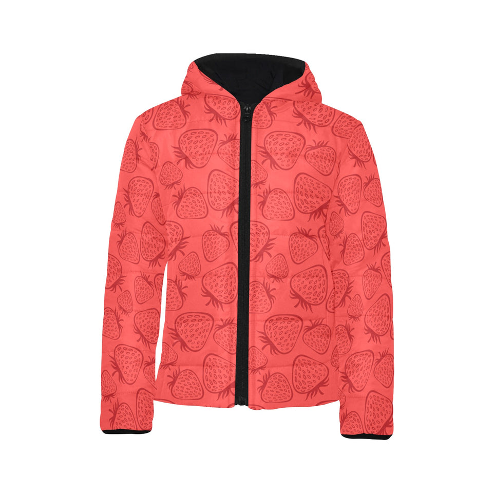 strawberry pattern red background Kids' Boys' Girls' Padded Hooded Jacket