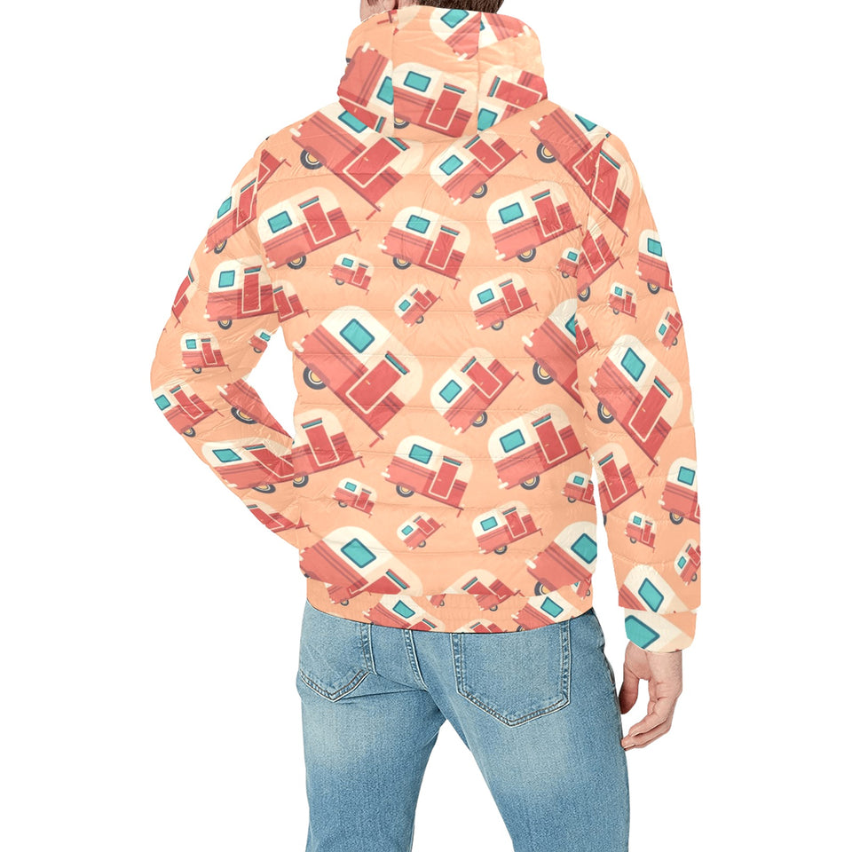 Camper Van Pattern Print Design 03 Men's Padded Hooded Jacket