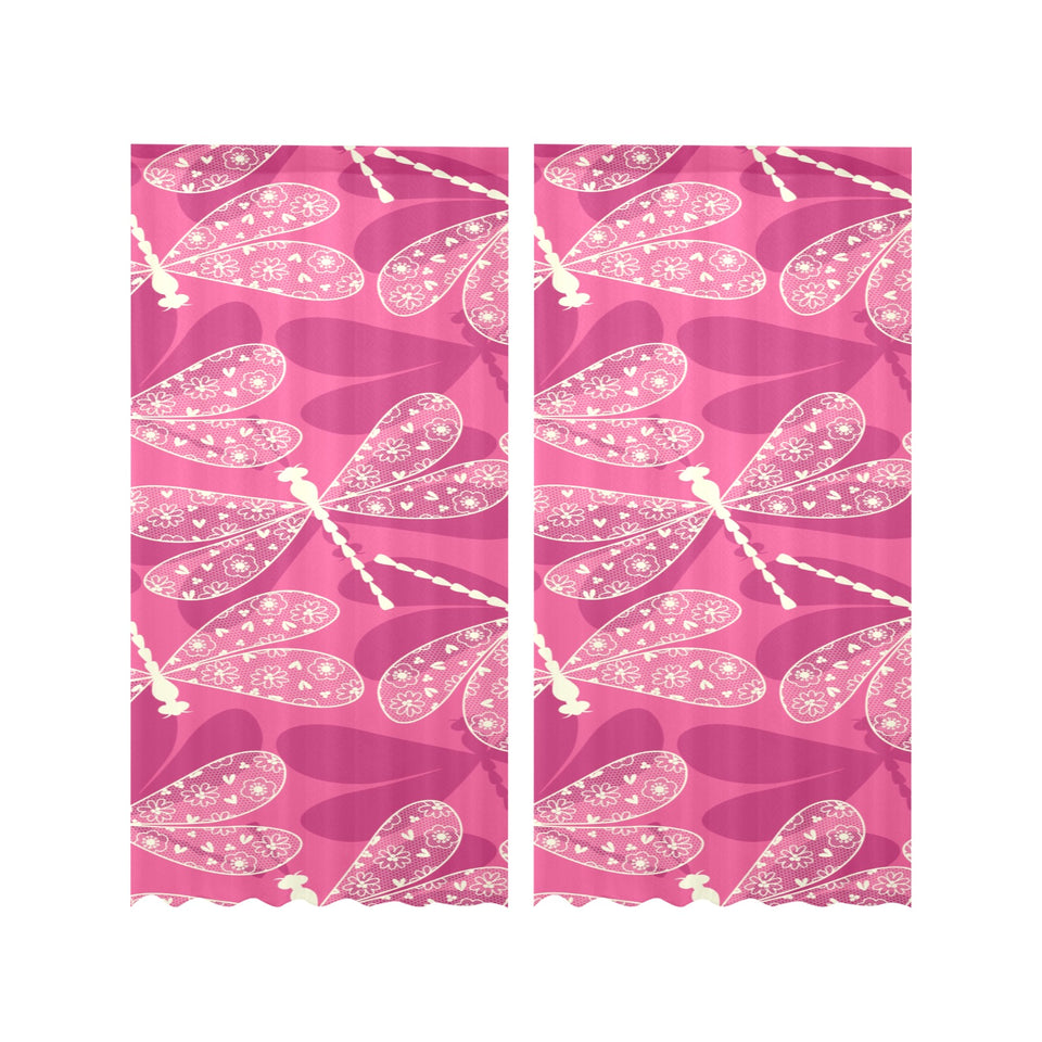 Beautiful dragonfly pink background Gauze Curtain