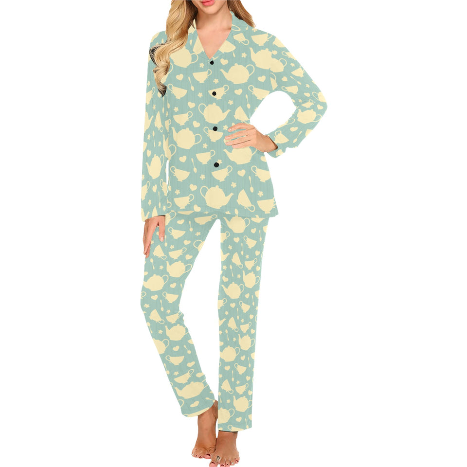 Tea pots Pattern Print Design 02 Women's Long Pajama Set