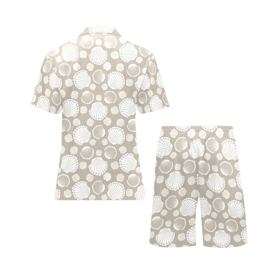 Scallop shell pattern Men's V-Neck Short Pajama Set