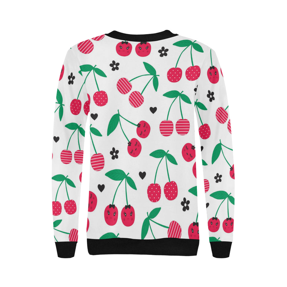 cherry pattern white background Women's Crew Neck Sweatshirt