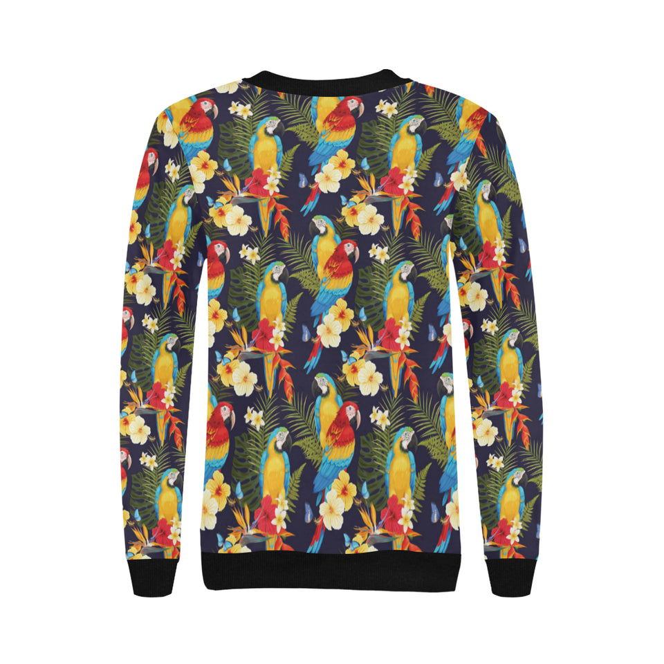 Colorful parrot flower pattern Women's Crew Neck Sweatshirt