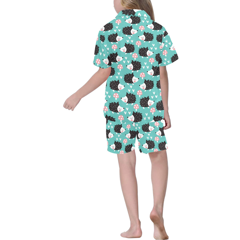 Hedgehog Pattern Print Design 03 Kids' Boys' Girls' V-Neck Short Pajama Set