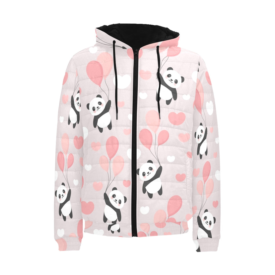 Cute panda ballon heart pattern Men's Padded Hooded Jacket