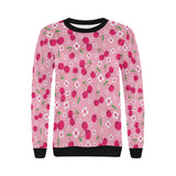 cherry flower pattern pink background Women's Crew Neck Sweatshirt