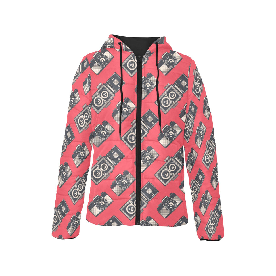 Camera Pattern Print Design 05 Women's Padded Hooded Jacket