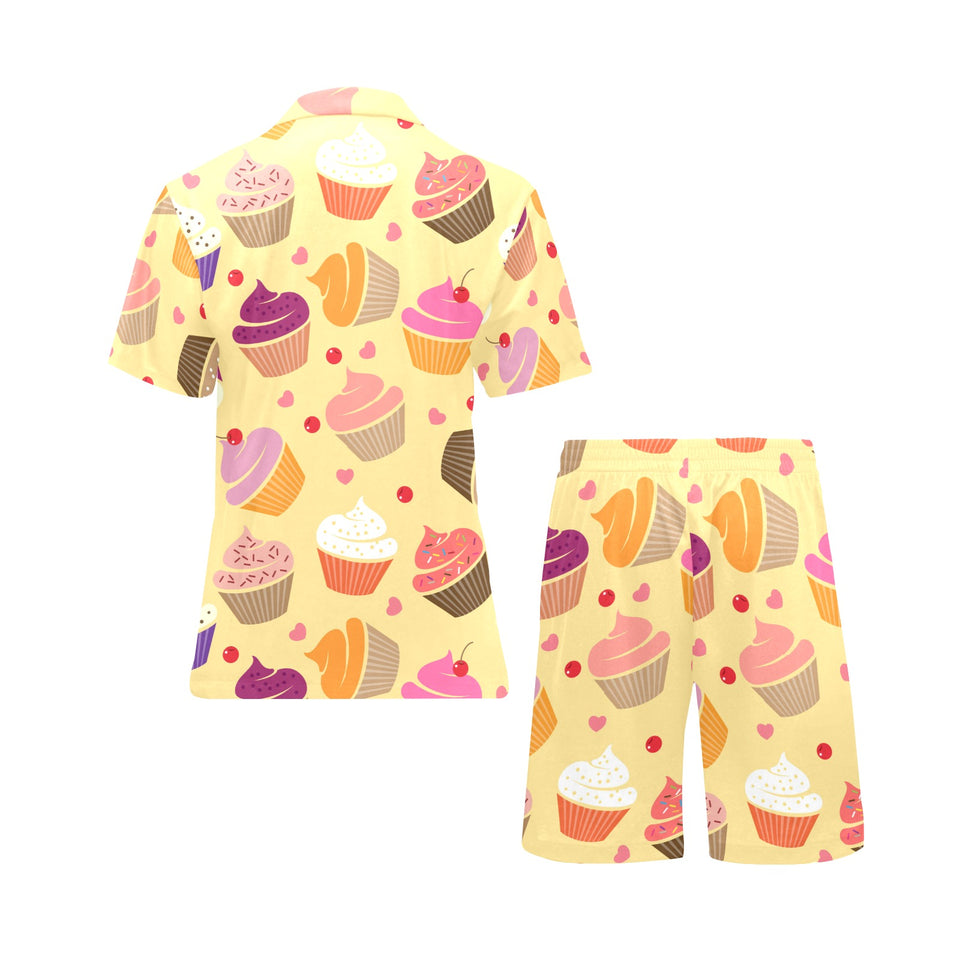 cake cupcake heart cherry pattern Men's V-Neck Short Pajama Set