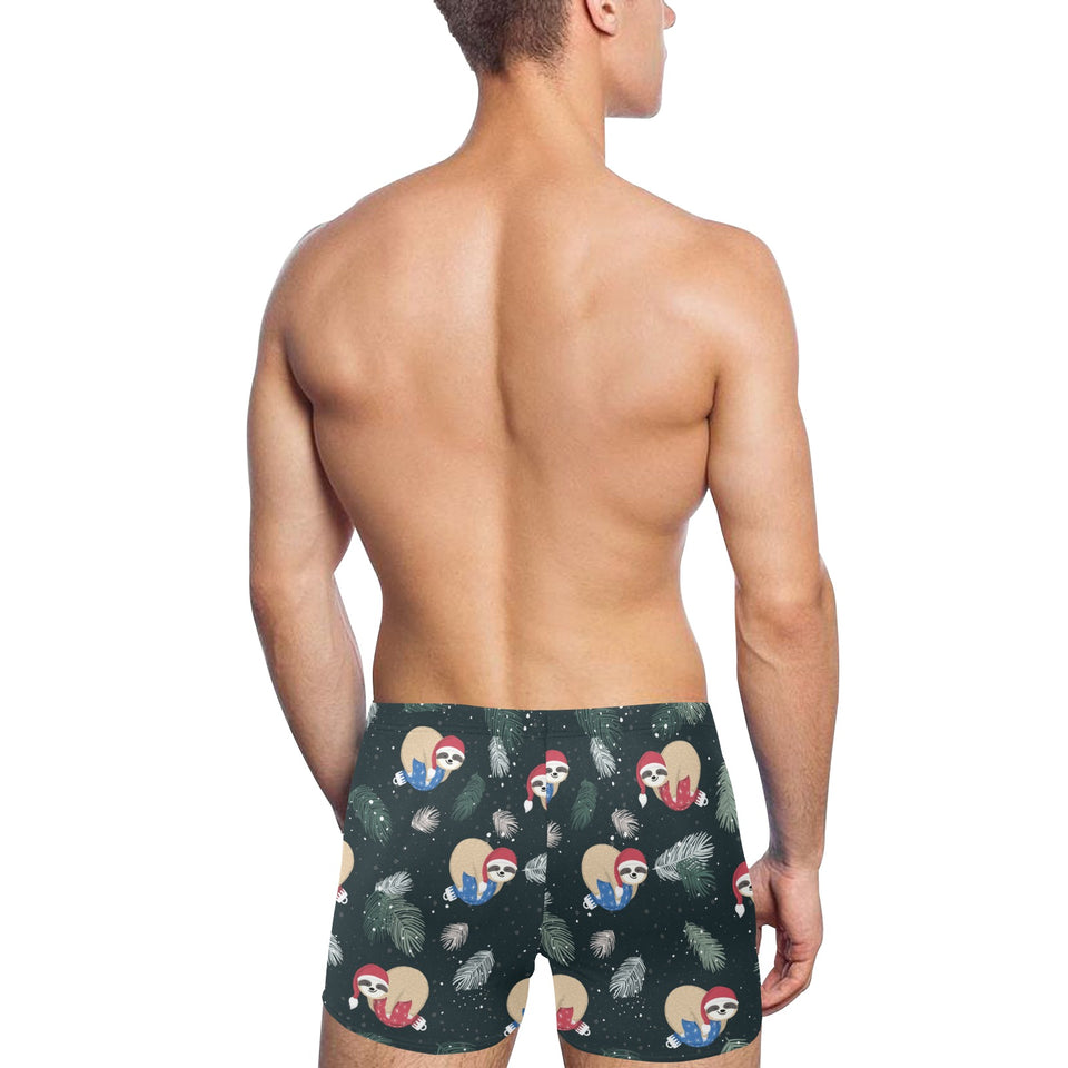 Cute sloths sleeping christmas ball santa hat patt Men's Swimming Trunks