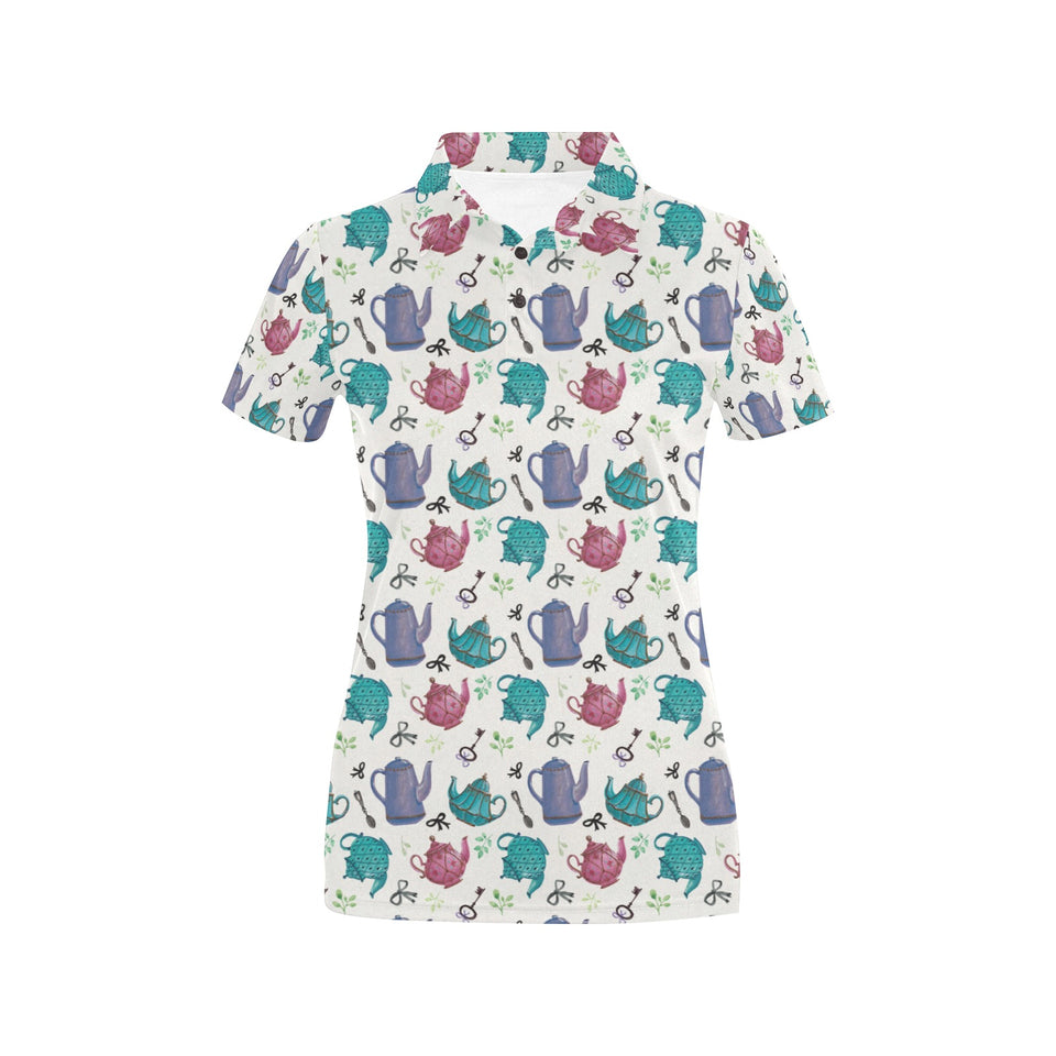 Tea pots Pattern Print Design 05 Women's All Over Print Polo Shirt