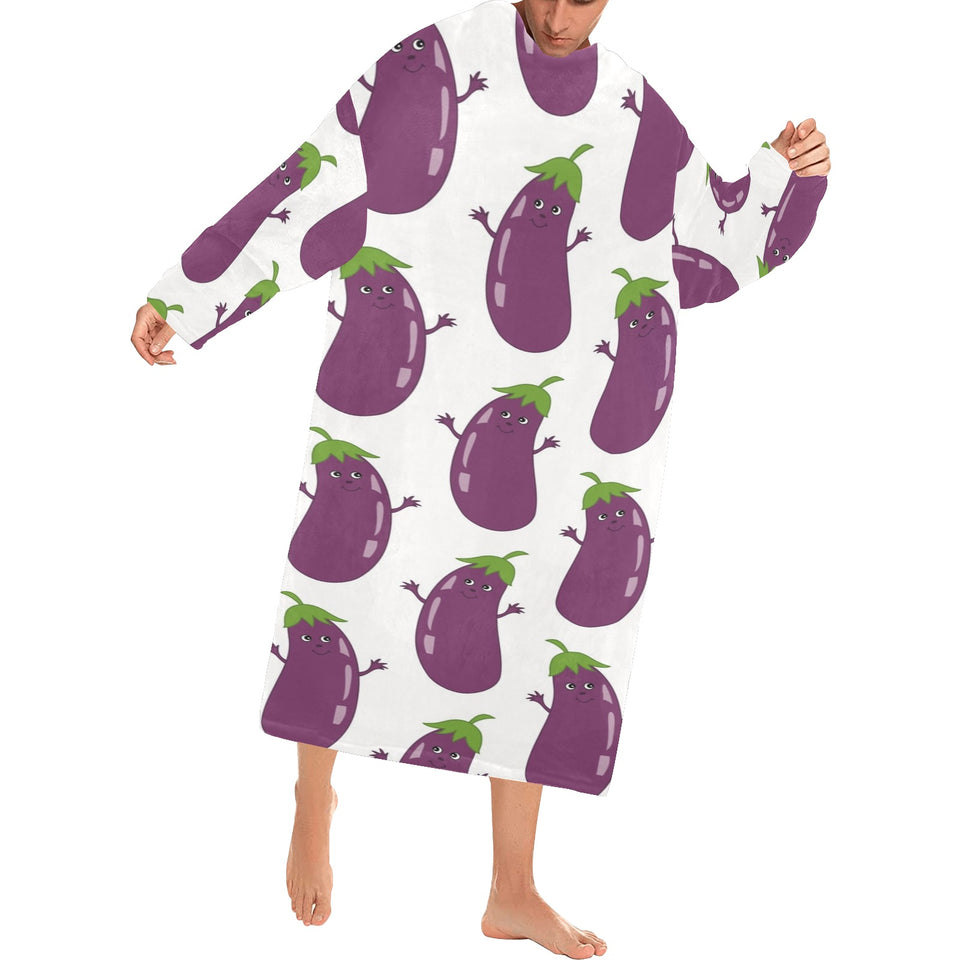 Eggplant Pattern Print Design 01 Blanket Robe with Sleeves