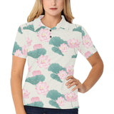 Pink lotus waterlily leaves pattern Women's All Over Print Polo Shirt