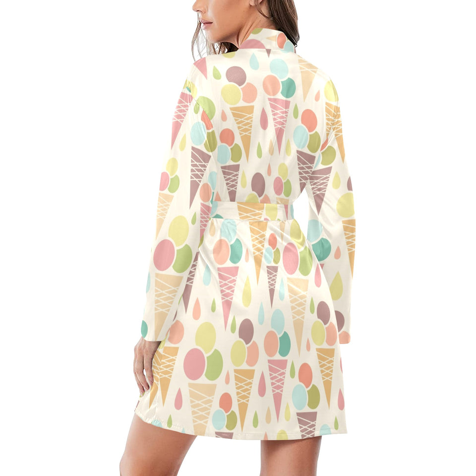 Ice cream cone pattern Women's Long Sleeve Belted Night Robe