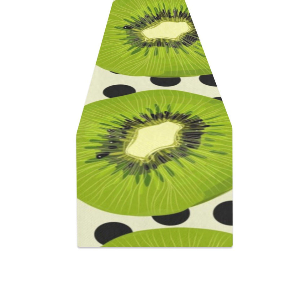 kiwi black dot background Table Runner