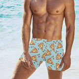 Hand drawn pizza blue background Men's Swimming Trunks