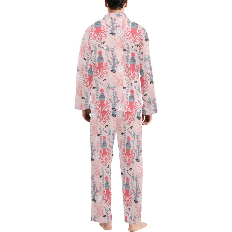 Octopus winter hat garland Fish candy Seaweed Cora Men's Long Pajama Set