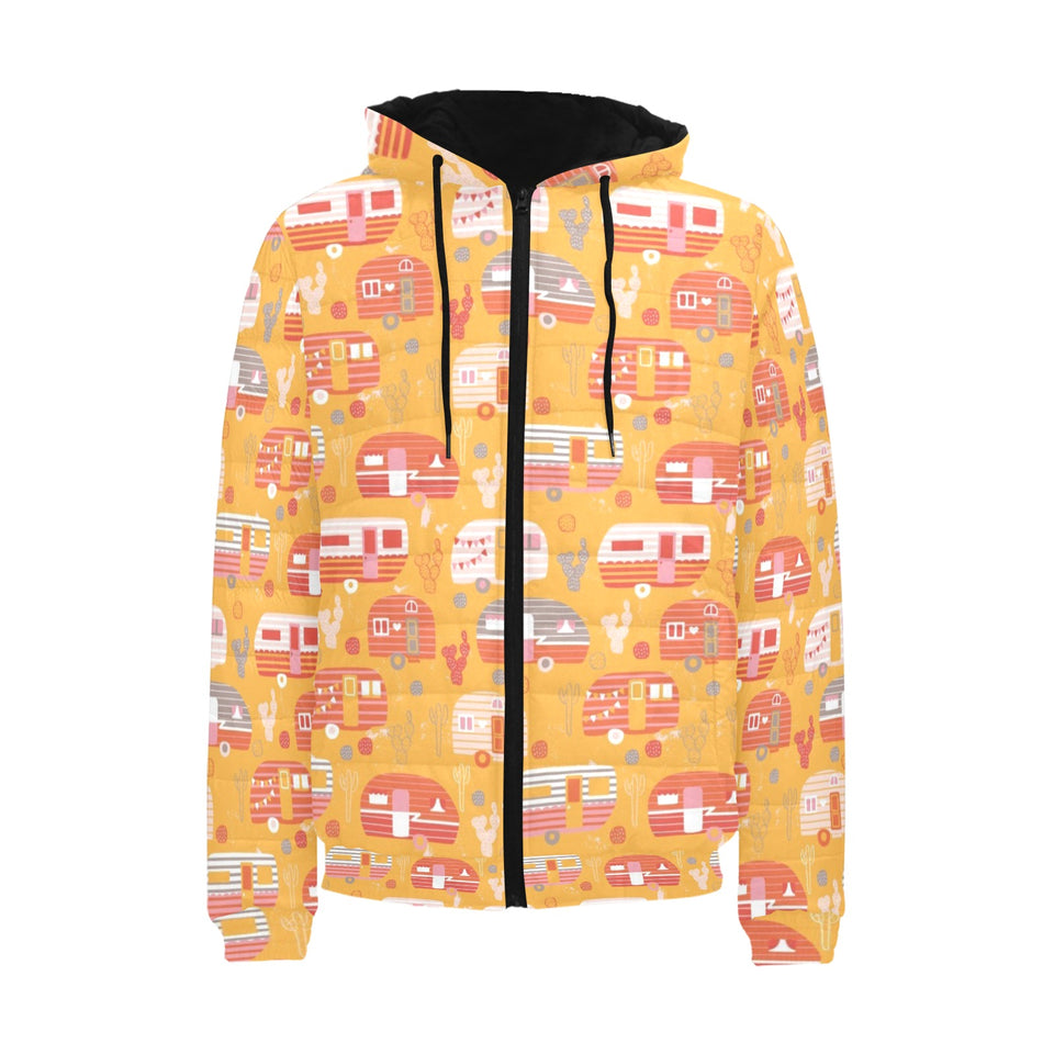 Camper Van Pattern Print Design 04 Men's Padded Hooded Jacket