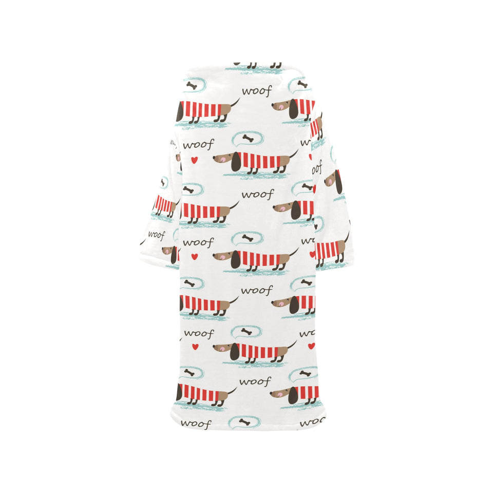 Cute dachshund bone pattern Blanket Robe with Sleeves