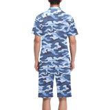 Blue camouflage pattern Men's V-Neck Short Pajama Set