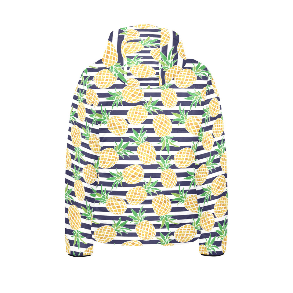 Pineapples pattern striped background Kids' Boys' Girls' Padded Hooded Jacket