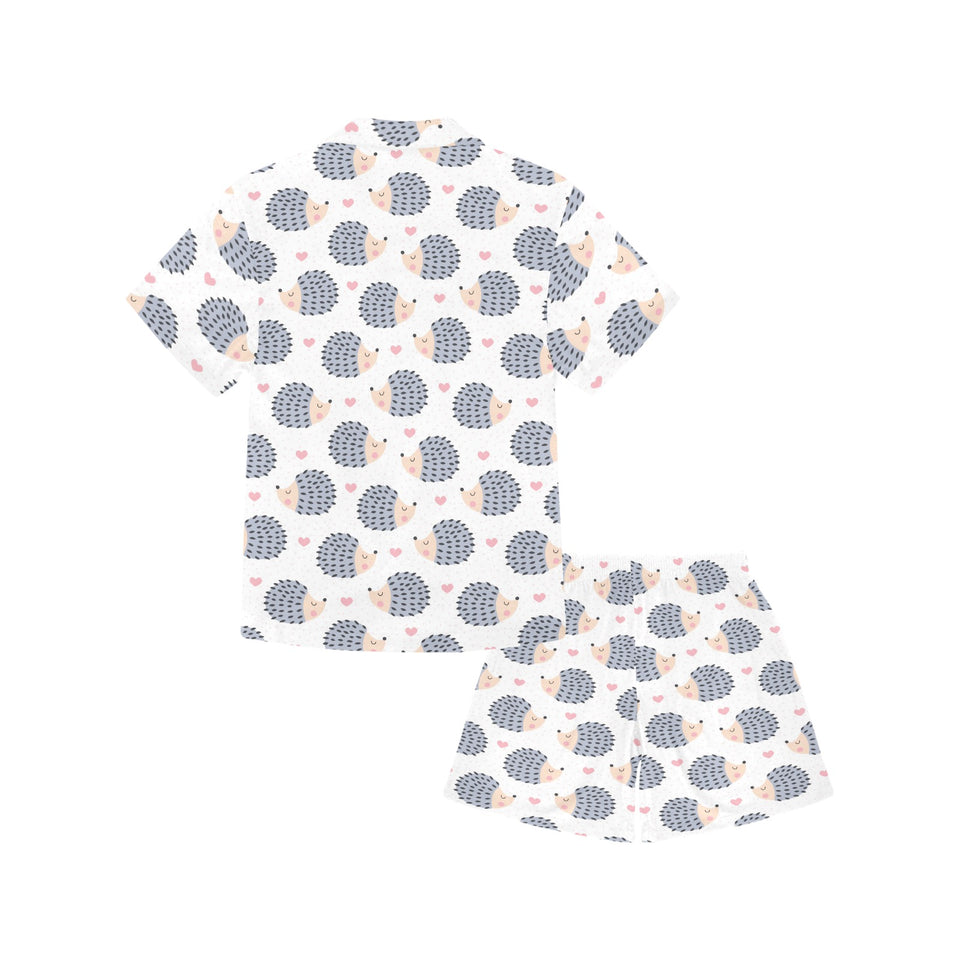 Hedgehog Pattern Print Design 04 Kids' Boys' Girls' V-Neck Short Pajama Set