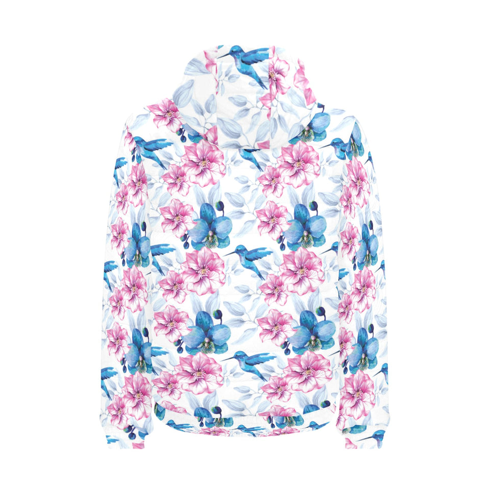 Hummingbird Pattern Print Design 02 Men's Padded Hooded Jacket