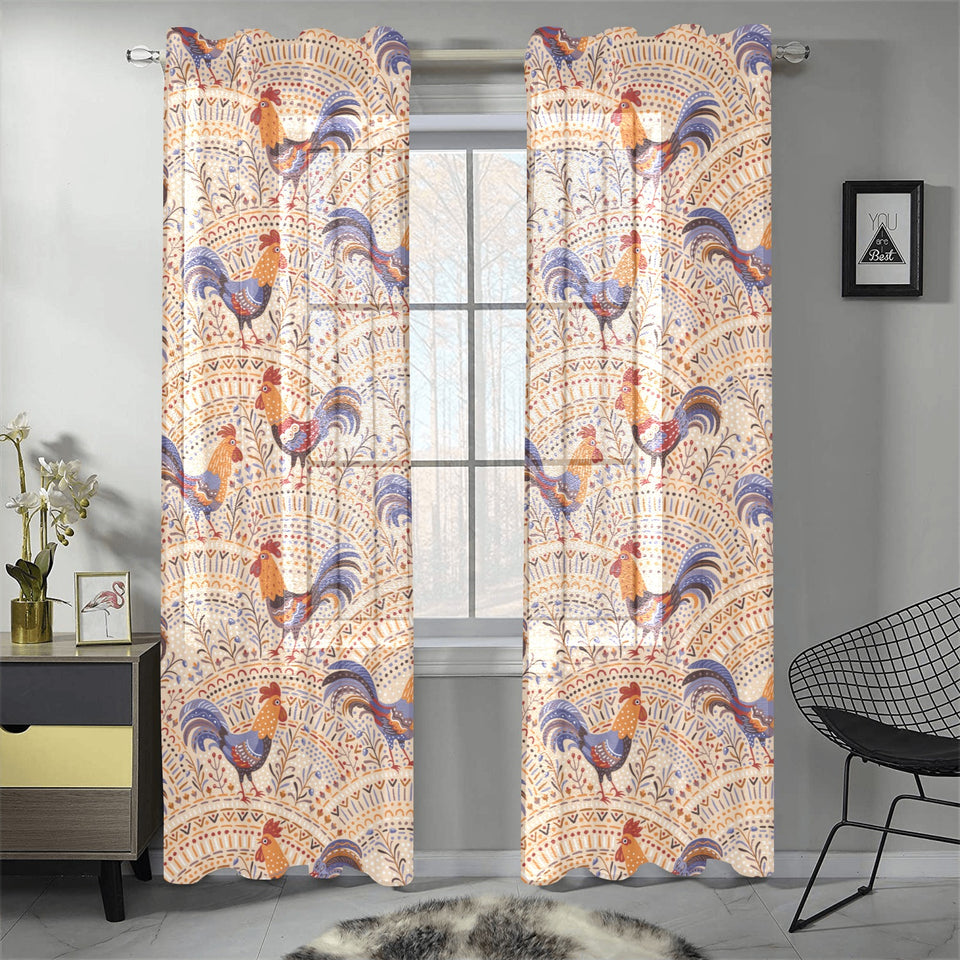 Cute rooster chicken cock floral ornament backgrou Gauze Curtain
