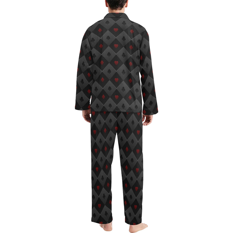 Casino Cards Suits Pattern Print Design 05 Men's Long Pajama Set
