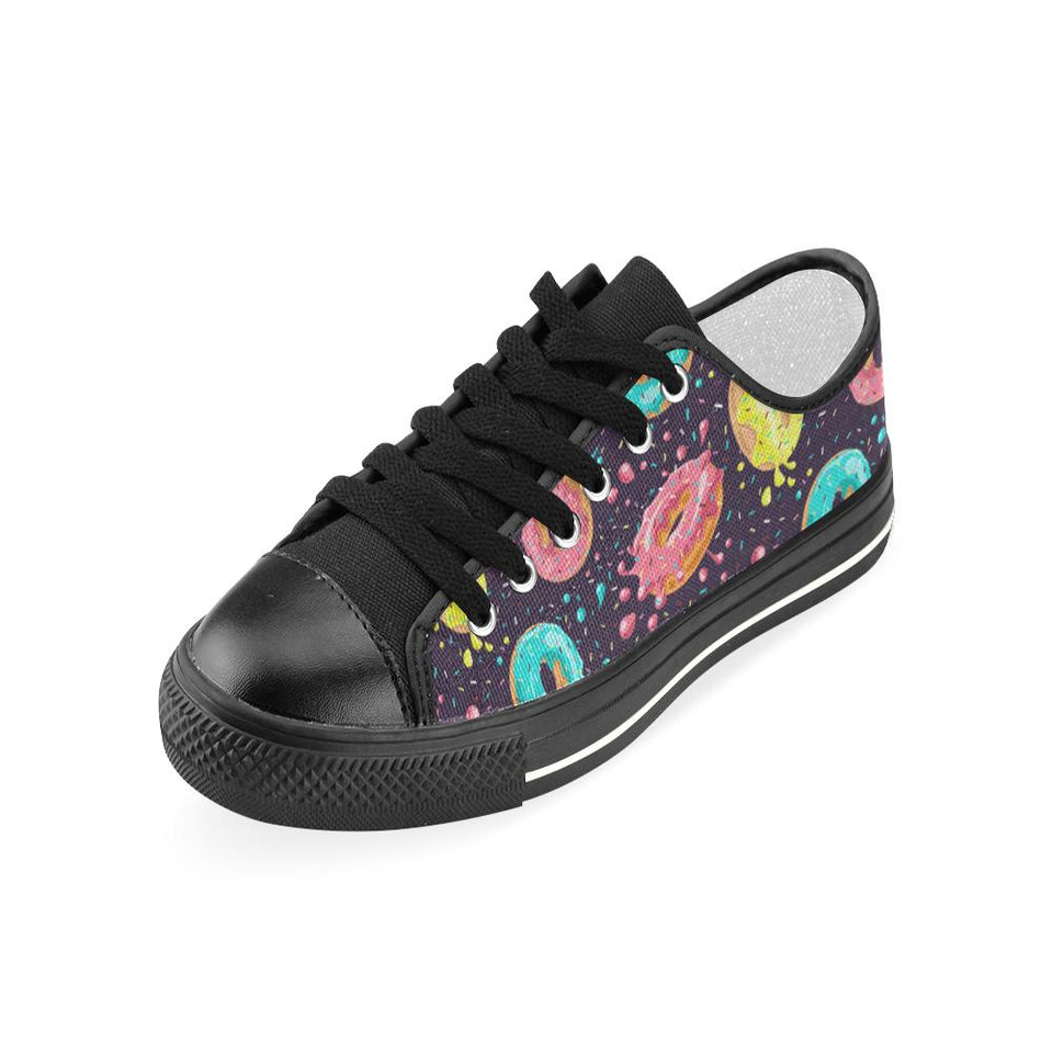 Colorful donut glaze pattern Kids' Boys' Girls' Low Top Canvas Shoes Black