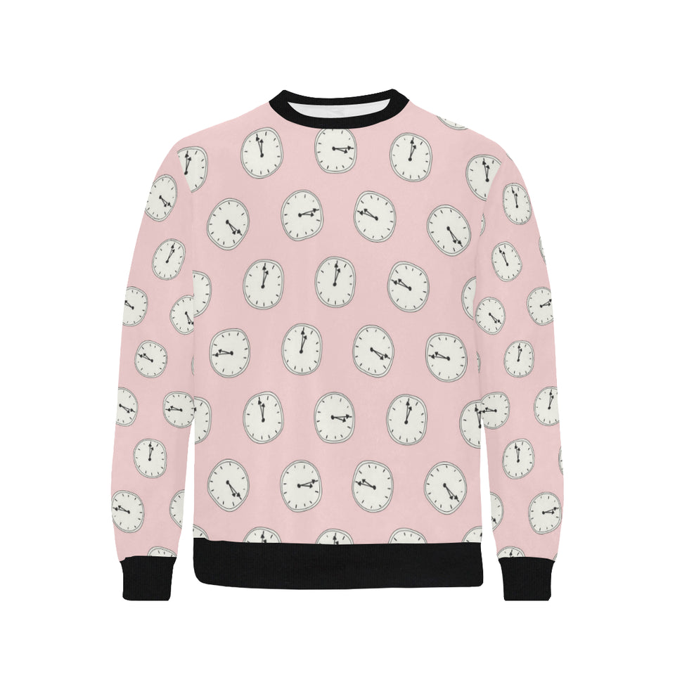 Clock pattern pink blackground Men's Crew Neck Sweatshirt