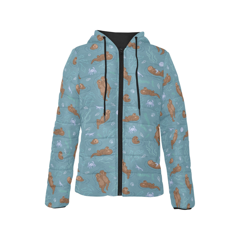 Sea otters pattern Women's Padded Hooded Jacket