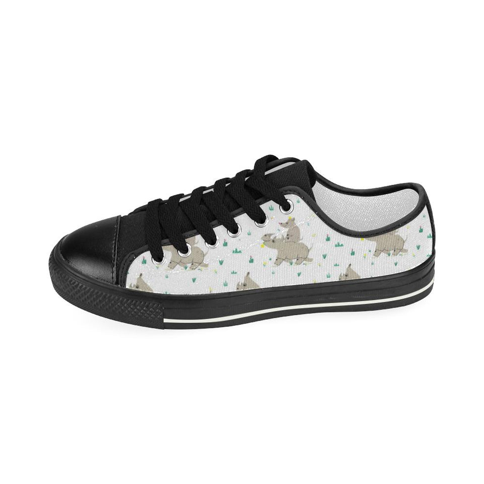 Cute Rhino pattern background Kids' Boys' Girls' Low Top Canvas Shoes Black