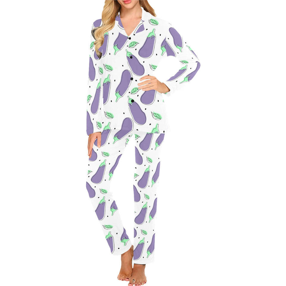 Eggplant Pattern Print Design 05 Women's Long Pajama Set