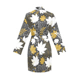 Beautiful gold autumn maple leaf pattern Women's Long Sleeve Belted Night Robe