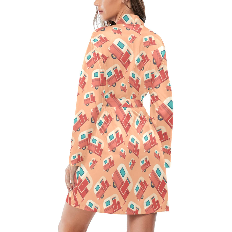 Camper Van Pattern Print Design 03 Women's Long Sleeve Belted Night Robe