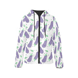 Eggplant Pattern Print Design 05 Women's Padded Hooded Jacket