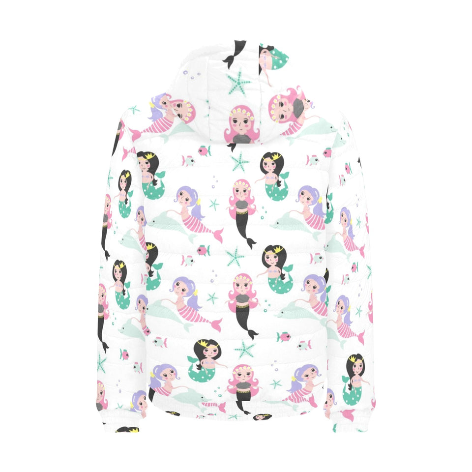 cute mermaid dolphin fish starfish pattern Men's Padded Hooded Jacket