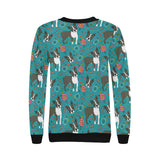 Boston terrier beautiful flower pattern Women's Crew Neck Sweatshirt